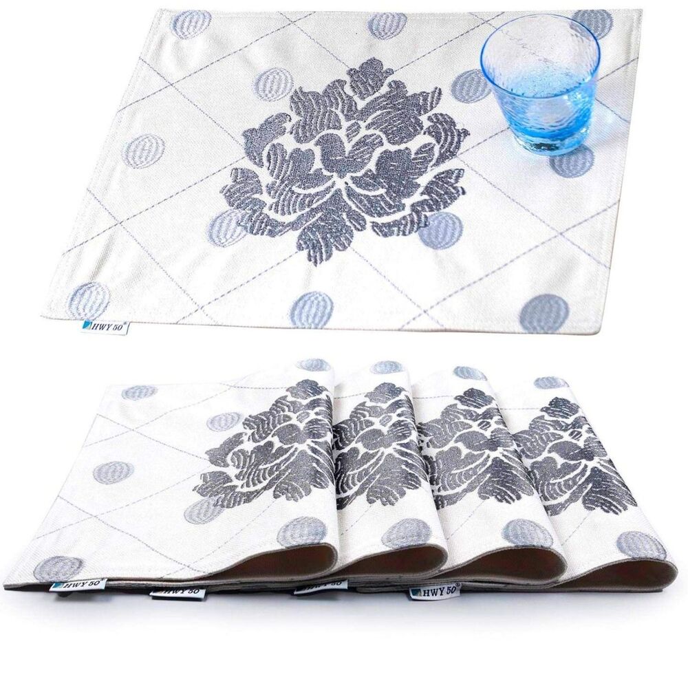 NWOT HWY 50 Linen Embroidered Gray Placemats - 4 piece set